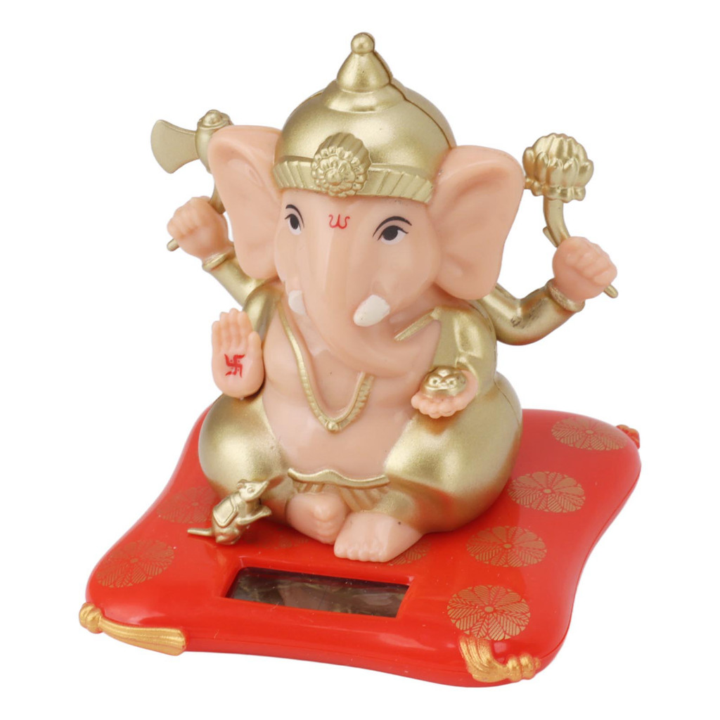 Solar Powered Ganesha Ornament ABS Hindu Elephant God Statue Decoration Good Luck Wealth Ornaments f