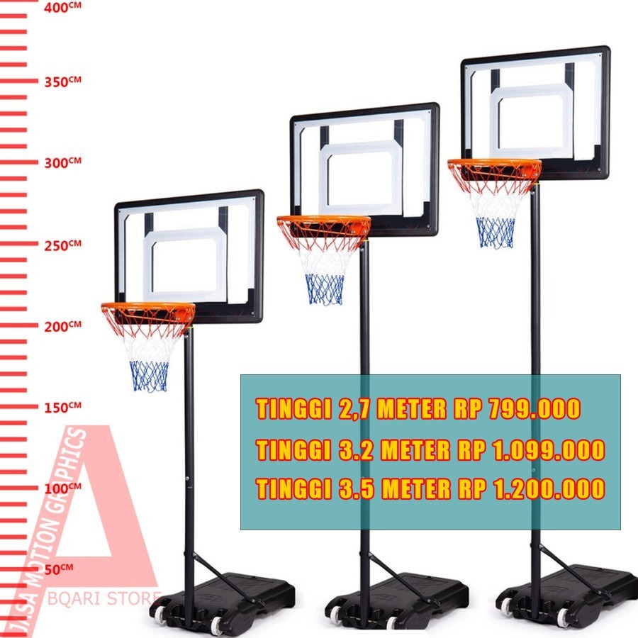 Ring basket portable 3 meter / tiang basket plus papan pantul / ring basket plus tiang