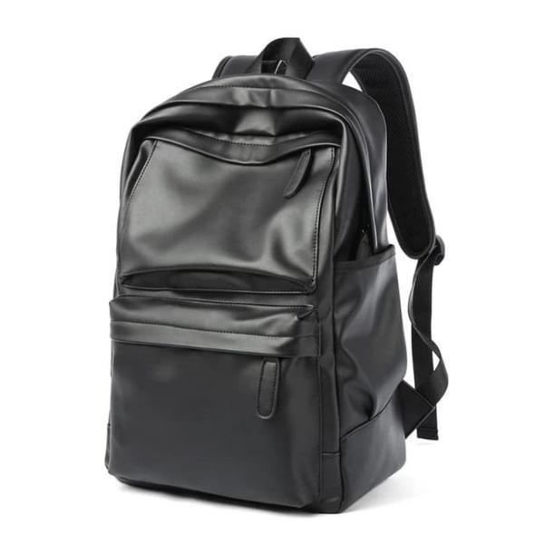 Tas Ransel Punggung Kulit Sekolah Pria Backpack Polos - Hitam