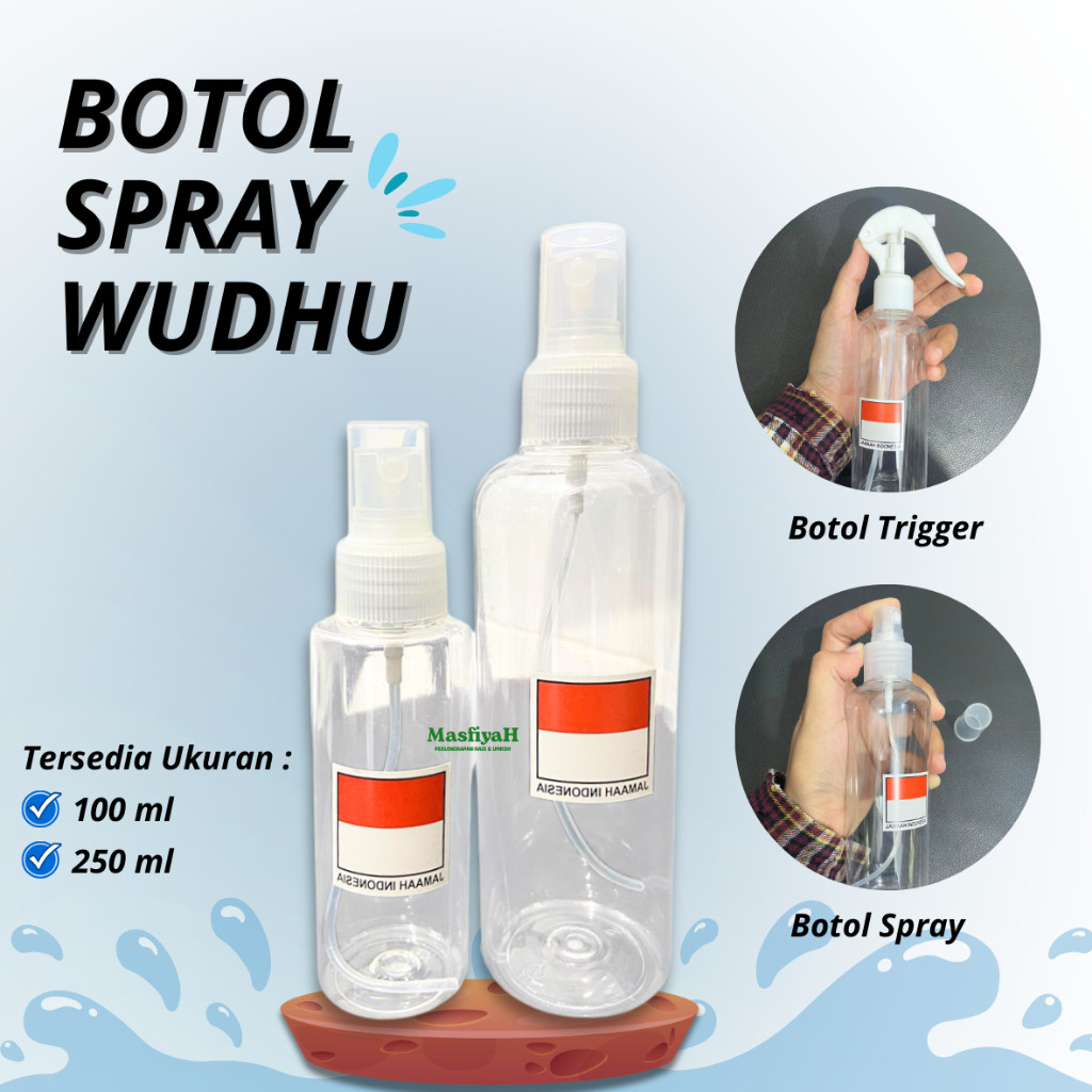 Botol wudhu haji umrah sticker bendera indonesia botol spray 250ml botol trigger 250ml perlengkapan 