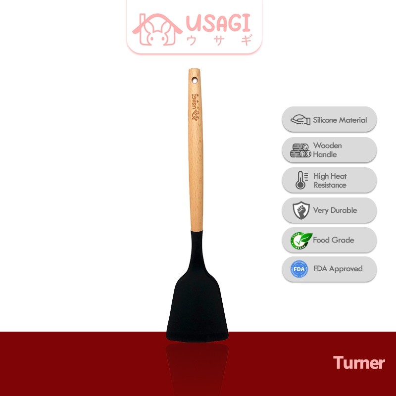 Peralatan Dapur [☆ ★ ✮ ★ ☆] Usagi - Food Grade Wooden Silicone Spatula Turner Brush Whisk Spoon Mult