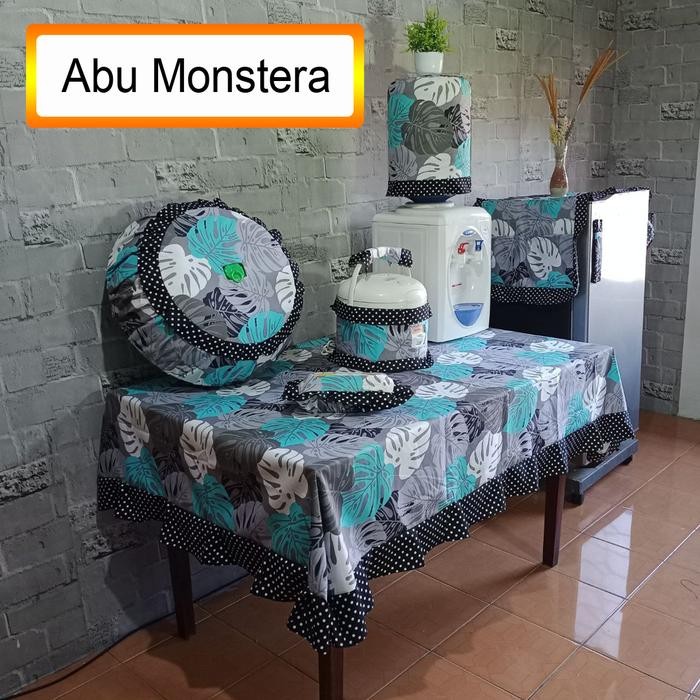 COD Paket Kitchen Set 8 Pcs Taplak Meja Makan Sarung Cover Galon Kulkas Magicom Mejikom Tudung Saji 