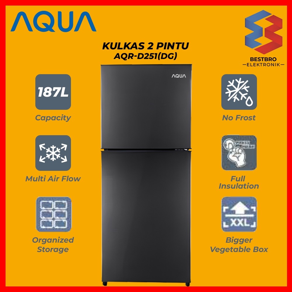 AQUA Kulkas 2 Pintu AQR-D251 No frost Kulkas Dua Pintu 187 Liter Dark Grey