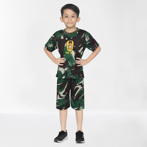 Baju Tentara Anak Laki-Laki Stelan Kaos TNI Tangan Pendek Loreng