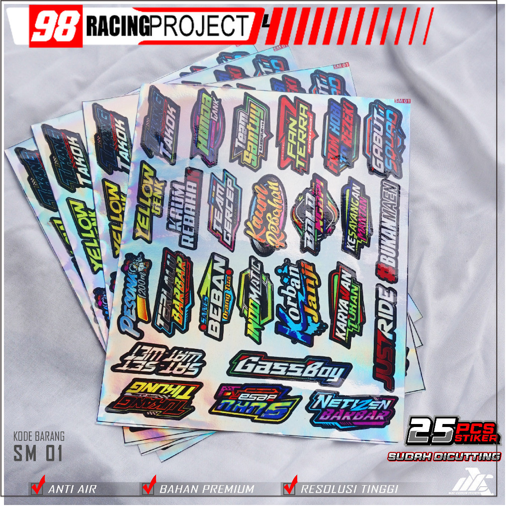 Sticker Racing Hologram Viral Isi 25 Pcs Stiker Stiker Pack Motor Racing Isi 25 Pcs Hologram