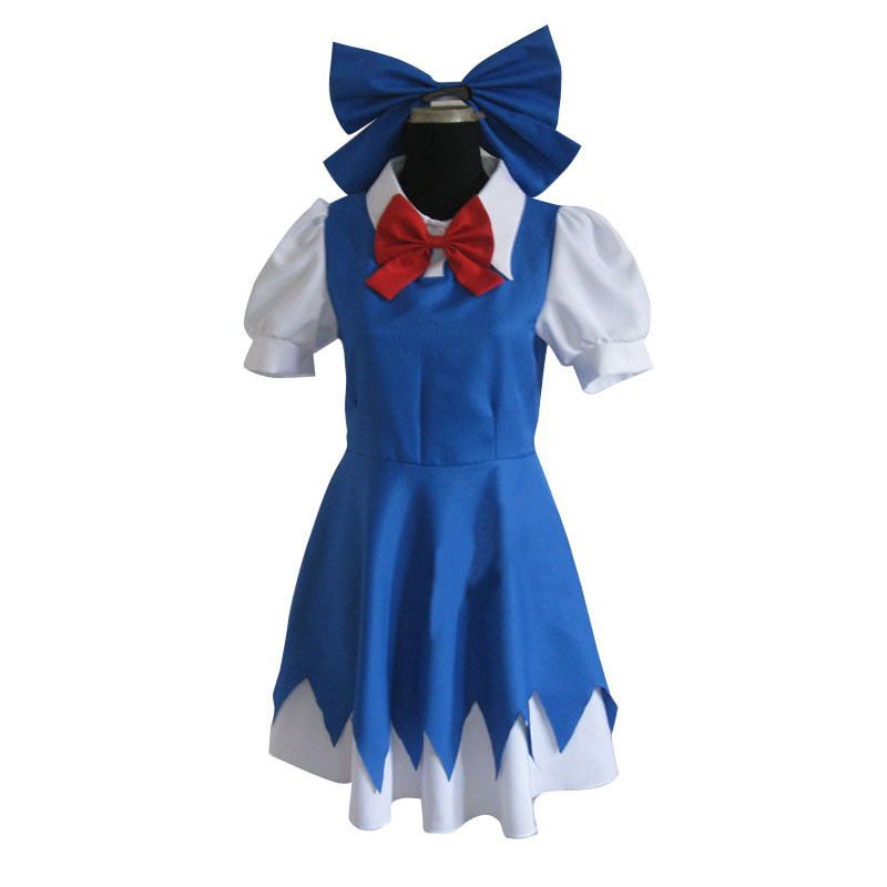 Anime Touhou  Cirno Cosplay Costume Women Dress bow Party Clothing