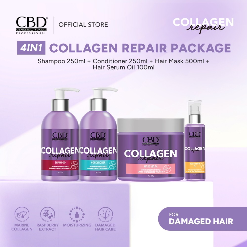 CBD Collagen Repair [UNGU] PAKET 4IN1 [SHAMPOO/CONDITIONER/HAIR MASK/HAIR SPRAY]