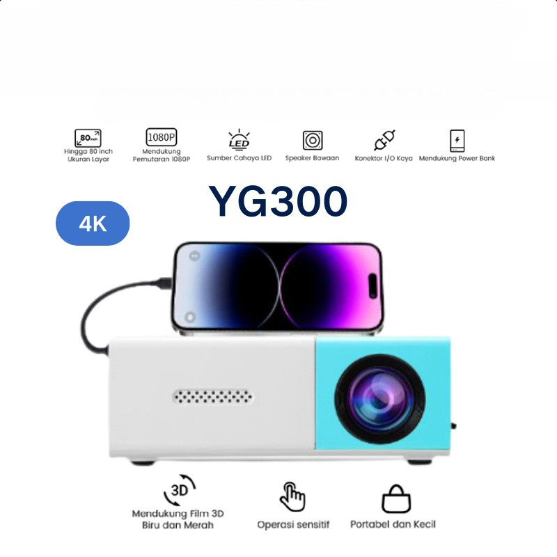MINI PROYEKTOR TYPE C ANDROID YG300 YG-300 YG 300 LCD PORTABLE PROJECTOR HOME KUNING NEW TYPE BISA U
