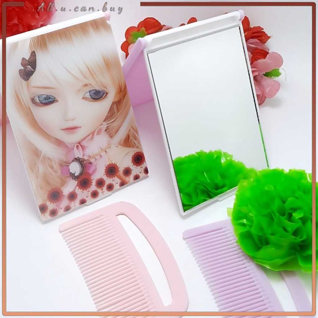Cermin Lipat Mini Plus Sisir 2in1 Motif Barbie Souvenir Kaca Saku