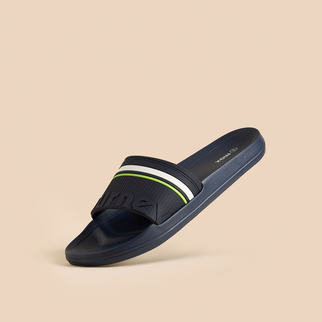 Max Fashions Sandal Pria Embossed Slides - Navy Dark
