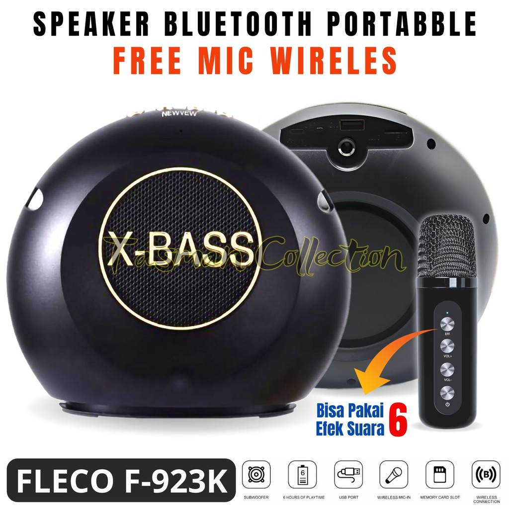 FREE MIC WIRELESS Speaker Bluetooth Portable Karaoke Type FLECO F-923K Karaoke / BT / USB/ TF CARD -