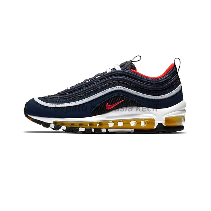 Nike Air Max 97 Comfortable Sports fabric Synthetic leather Suede TPU low-top running shoes GS Navy 
