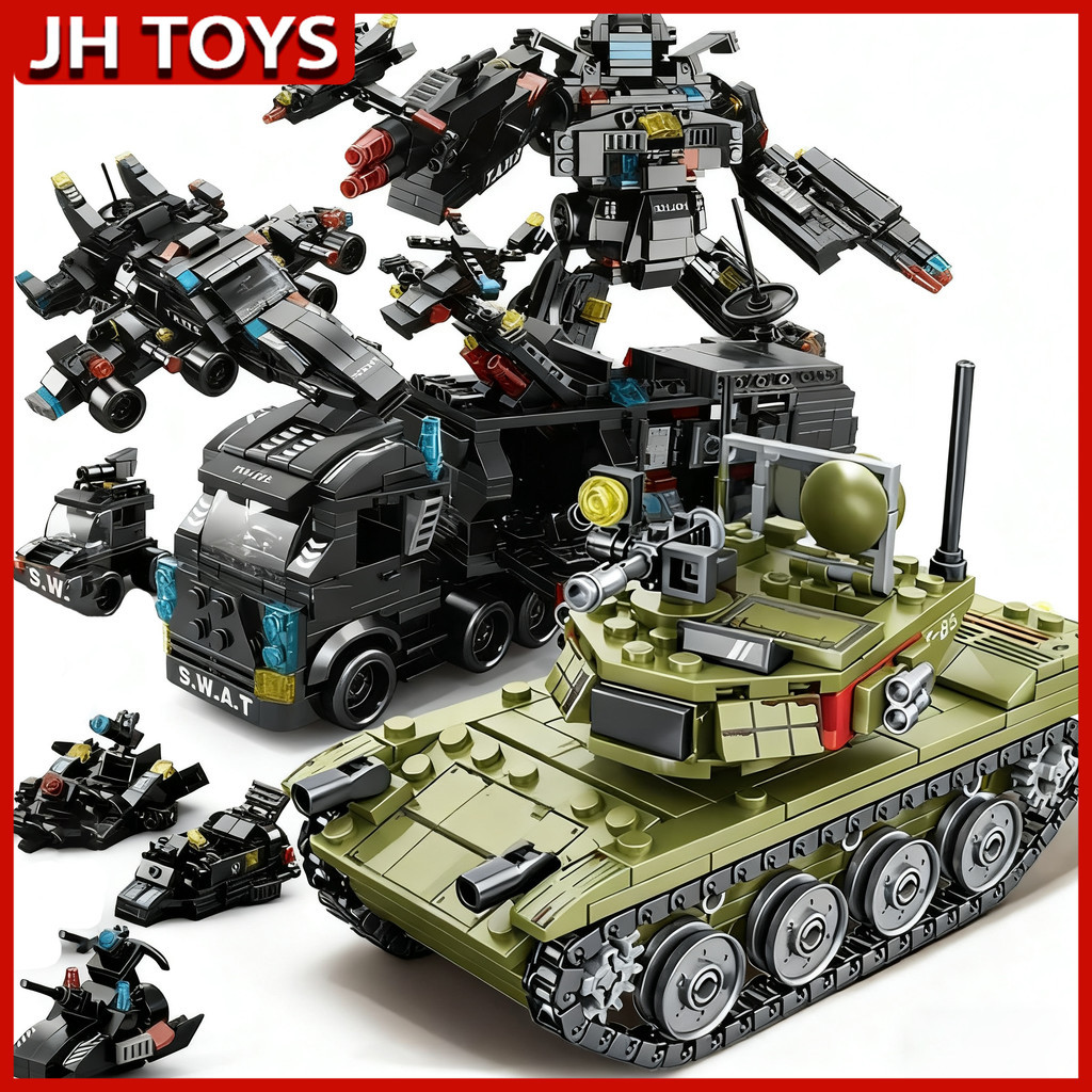 RAIDSHOP JH TOYS Tank Polisi Mainan Bricks Kantor Polisi Robot Polisi Mainan Blok City Police Vehicl