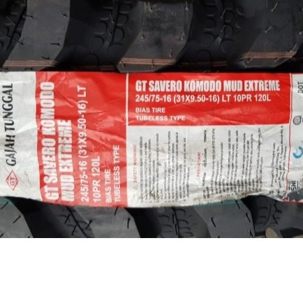GT Komodo Extreme MT 31x9.5-16 setara dengan 245/75 R16 Ban Mobil Offroad Ring 16