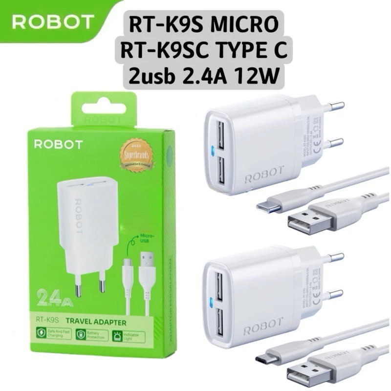 ROBOT RT-K9S RT-K9SC RT-K11 RT-K11S / Charger ROBOT RT-K9S MICRO USB RT-K9SC TYPE C Dual Output 2.4A