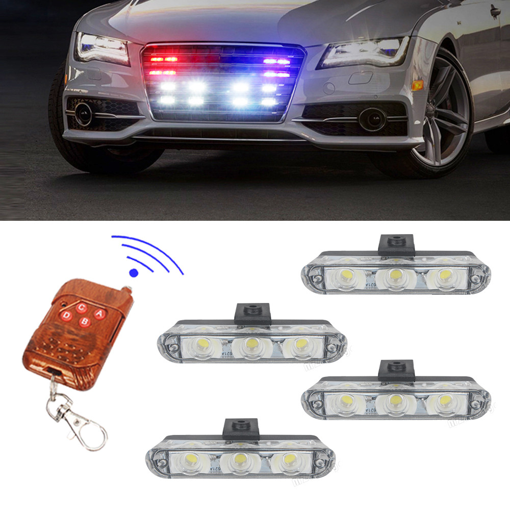 Police Light Ambulance Police Flasher FSO LED Strobe Wireless Remote 4 Pcs 3 Leds Warning Lamp Car T
