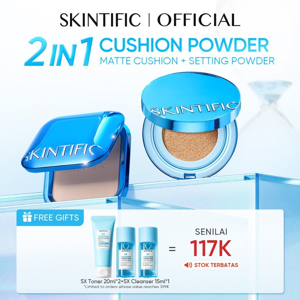 SKINTIFIC -2pcs Paket Makeup 2in1 Set | Perfect Stay Velvet Matte Cushion 11ml + Ultra Cover Powder 