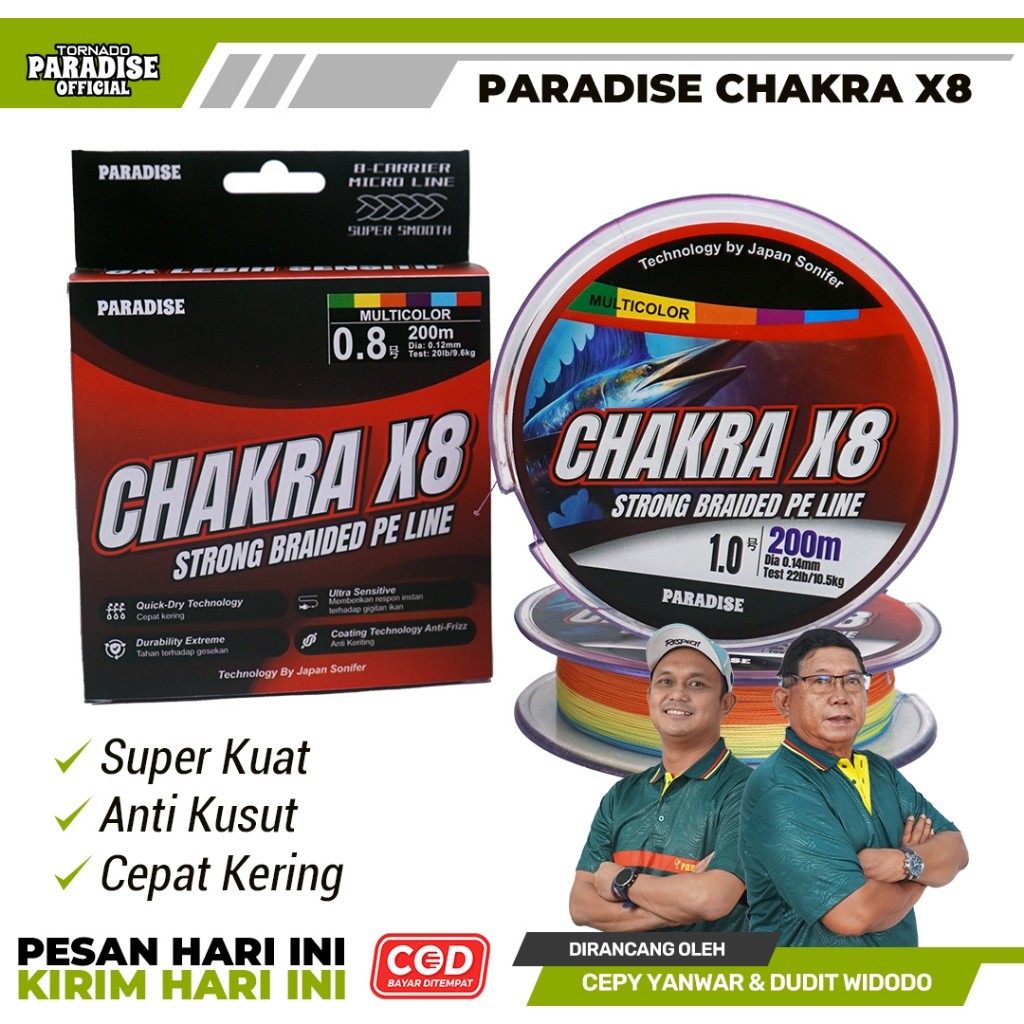 DEVANUJA PE Paradise Senar PE Chakra X8 150M-300M Multi Color – Kuat, Licin, Anti Keriting, Tahan Ta