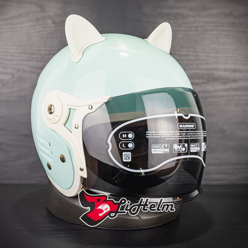 Helm Bipplast Bogo Retro Fantasy V2 Full Face Keren dengan Kuping Kucing Lucu SNI