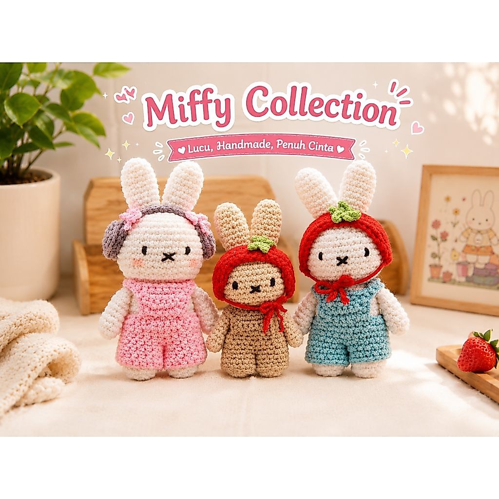 Miffy Plush with overall - Ganci Miffy Rajut