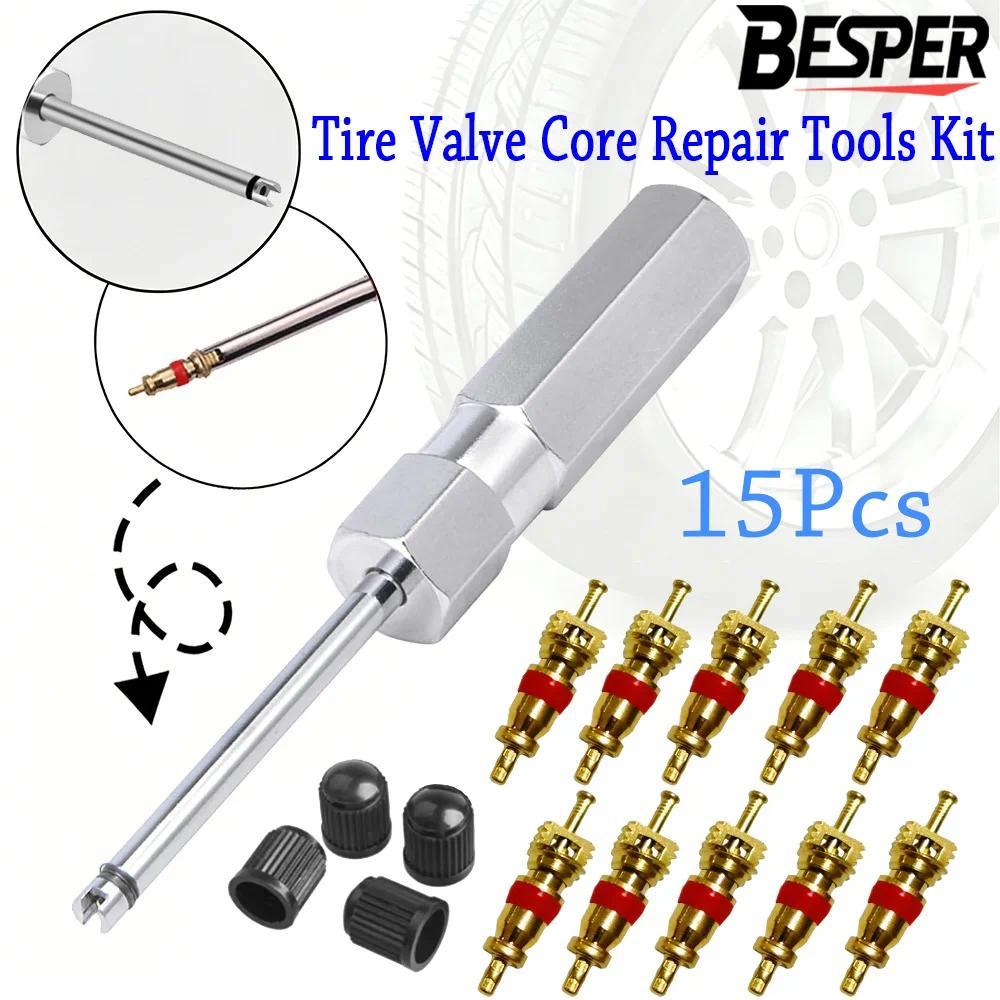 15Pcs Tire Valve Stem Core Remover Set Car Motorcycle Bicycle Tire Repair Tool Universal Wheel Valve
