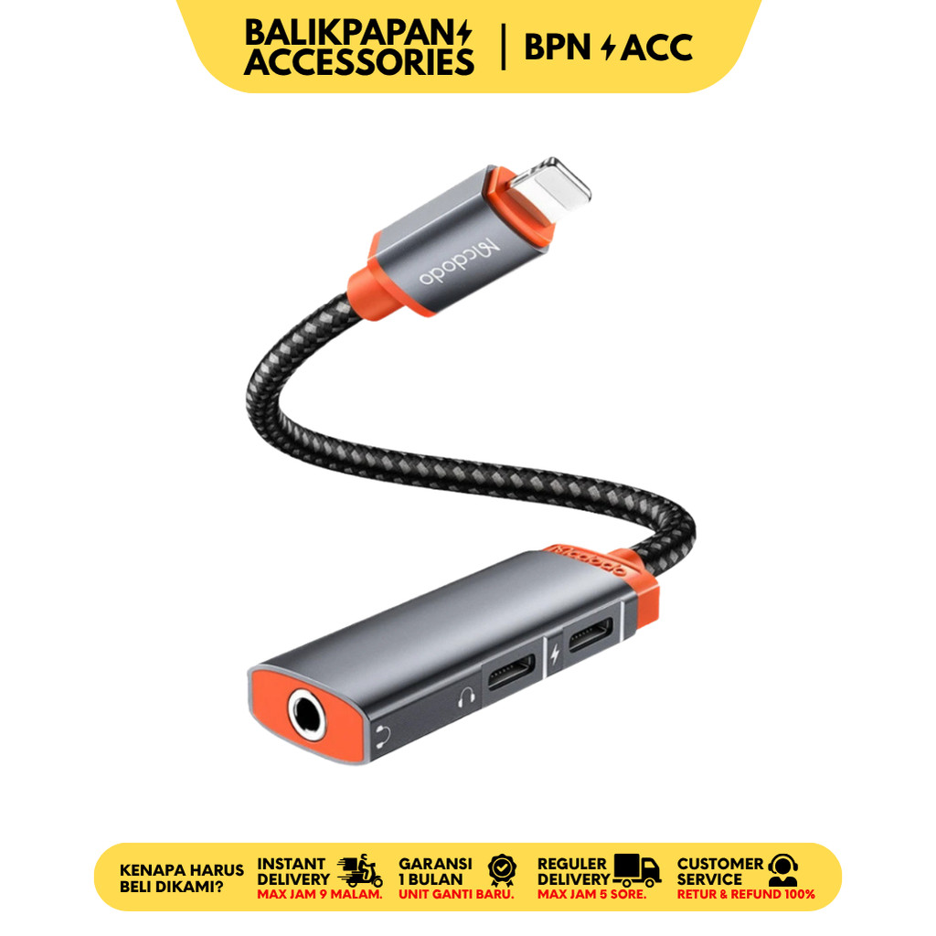 MCDODO Adapter CA-0950 Splitter Audio Converter iPhone 3in1 Lightning to Dual Lightning Jack Audio 3