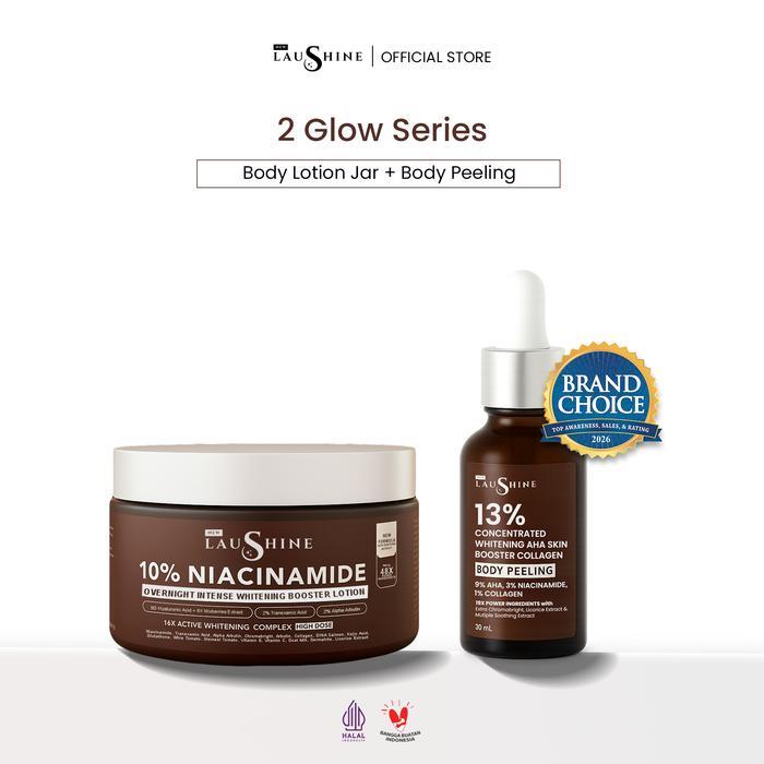 Laushine - 2 Glow Series - Paket  Bundling Body Lotion Jar + Skin Booster Body Peeling  - 9D Hyaluro