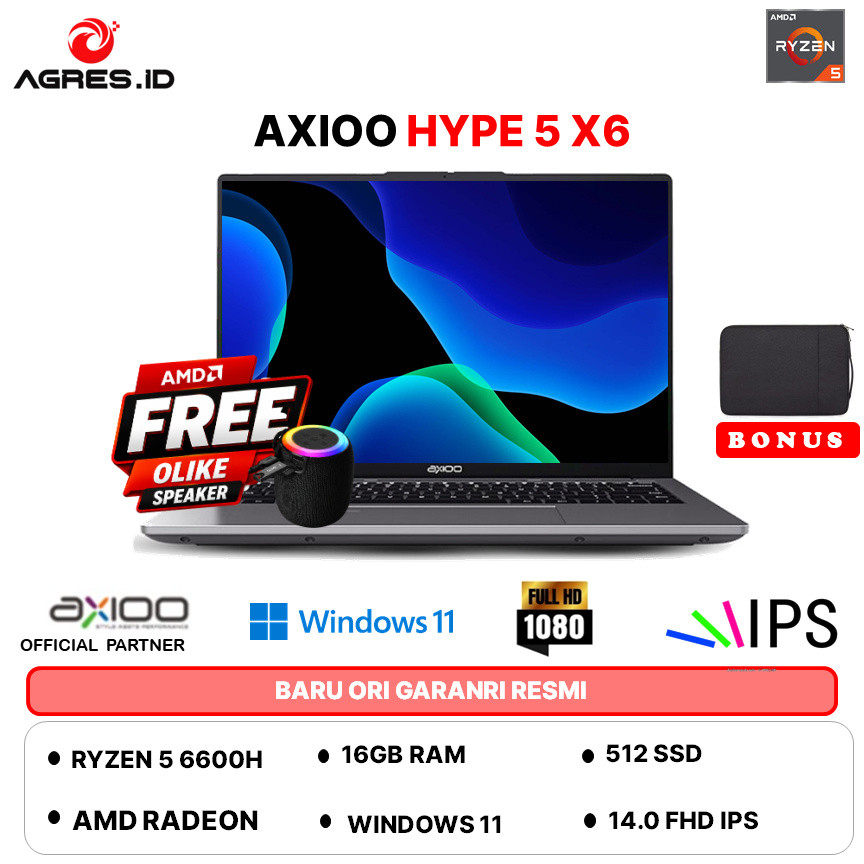 AXIOO HYPE 5 AMD X6 RYZEN 5 6600H 16GB 512GB W11 14.0FHD IPS BLIT HDMI GRY