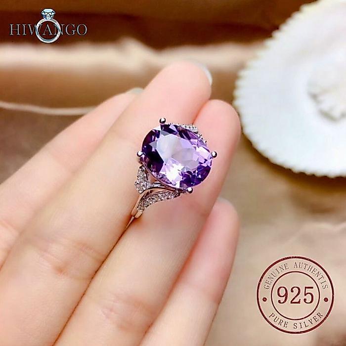 Cincin Terbuka Oval dengan Batu Amethyst dan Zircon Lapisan Perak 925 - Ungu, Dapat Disesuaikan