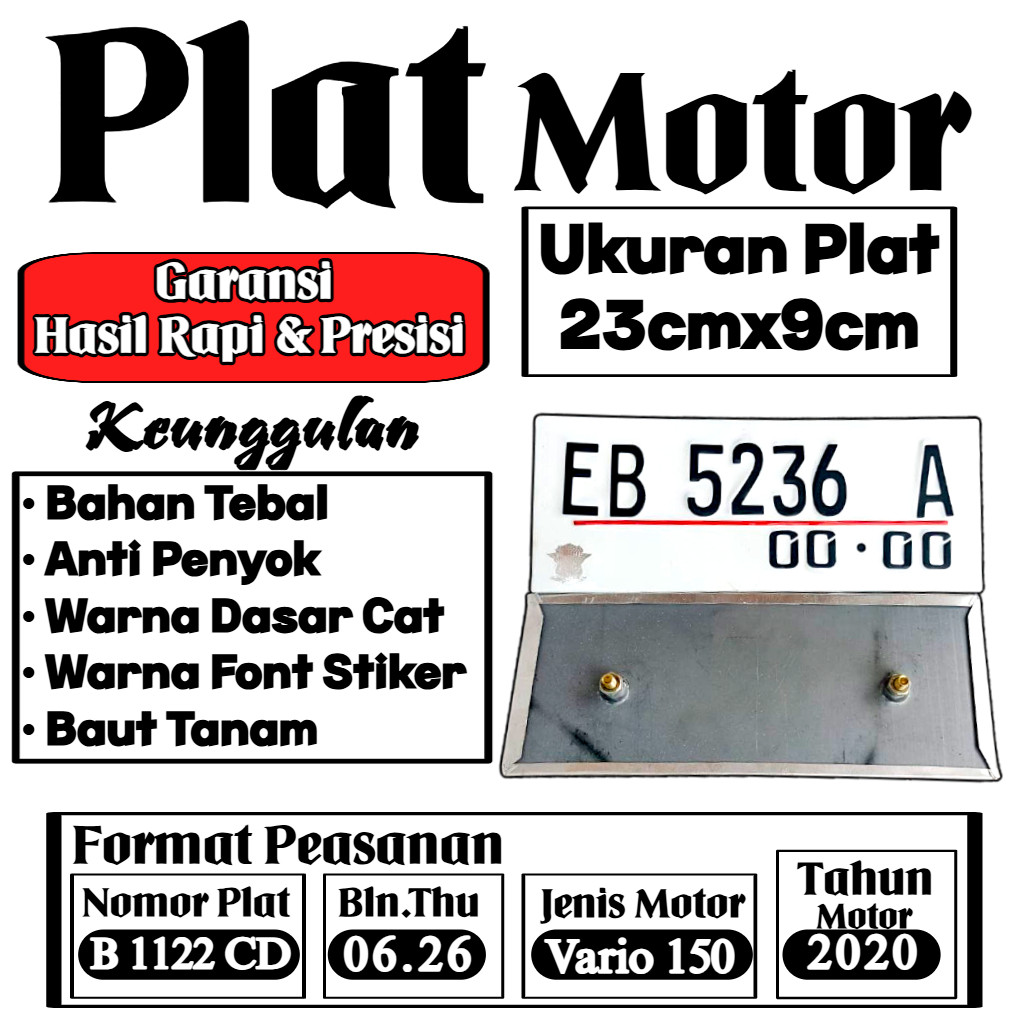 Plat  Motor Putih Font Terbaru