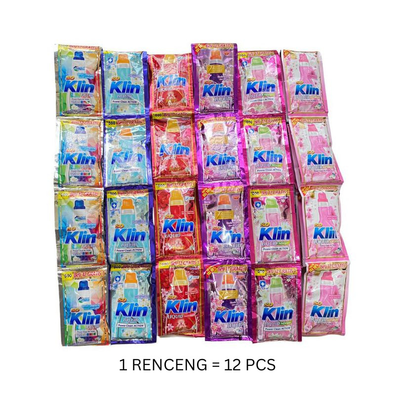 SOKLIN CAIR SACHET 20 22ml RENCENG 12 PCS ANTI BACTERIAL DETERGEN PAKAIAN ECERAN WHITE BRIGHT PERFUM