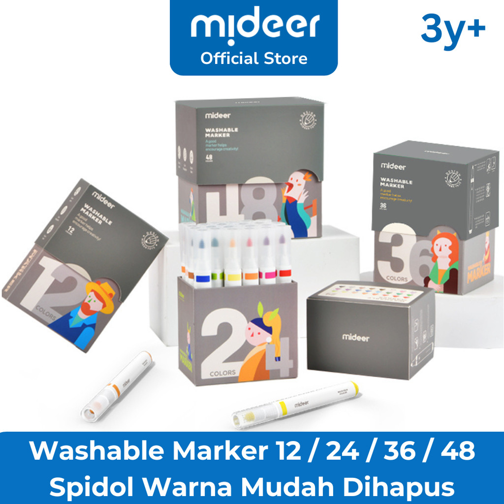 

Mideer Washable Marker Wipe Clean 12 24 36 48 Coloring Pen Spidol Warna Anak Mudah dihapus