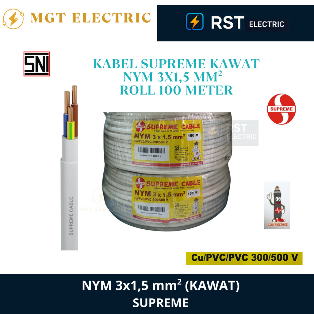 SUPREME NYM 3X1.5MM ROL 100 METER / KABEL KAWAT PUTIH NYM SUPREME NYM 3X1.5MM ROL 100M / KABEL KAWAT
