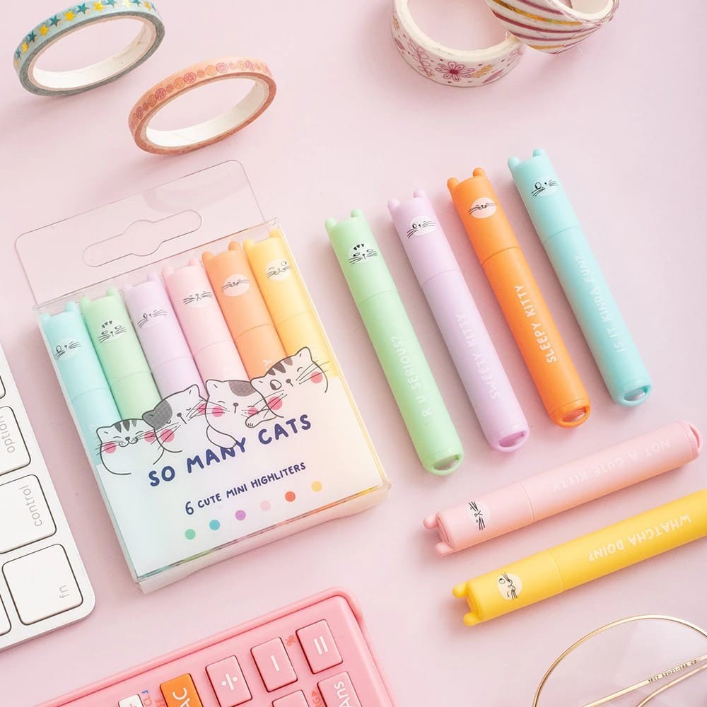 

M&G Highlighter Textliner Mini So Many Cats 6 Warna Pastel Penanda Tulis Lucu AHM22575 - Set (6 Warna)