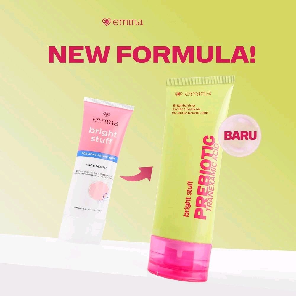 Emina Bright Stuff Prebiotic Tranexamic Acid Facial Cleanser Baru Sabun Cuci Muka untuk Kulit Berjer