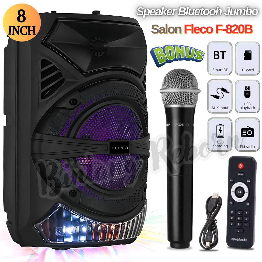 SERBA COD Speaker Bluetooth Full Bass / Salon Bluetooth Full Bass FLECO F-820B "8 Inch" ( Bonus Mic 