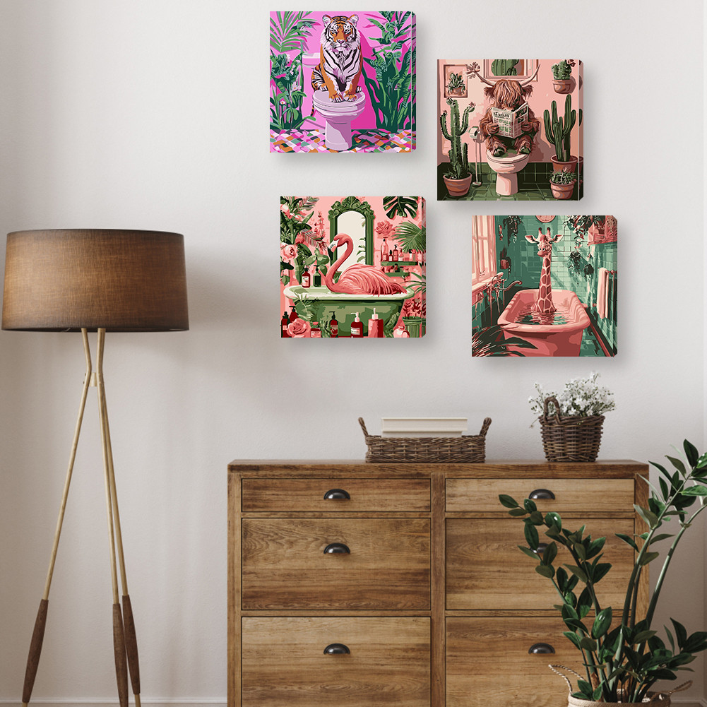 

4pcs Paint By Numbers Kit On Canvas DIY Oil Art Picture Home Decor20x20cm