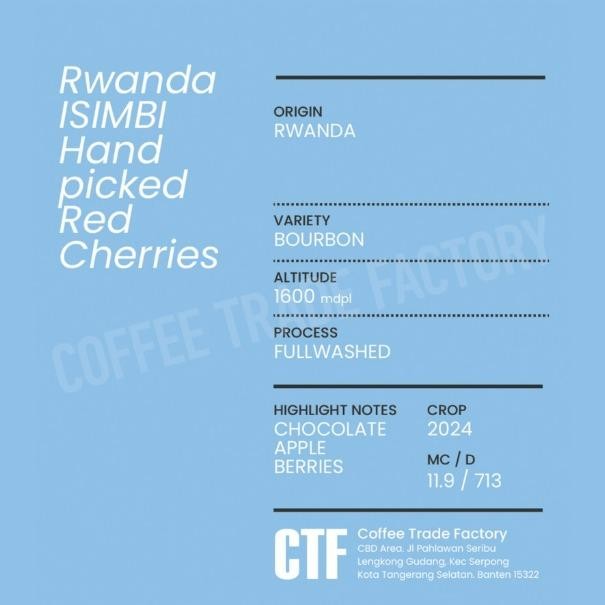 

Trosten x CTF Green Beans Arabika Rwanda ISIMBI Handpicked Red Cherry Fullwashed - 1 Kg