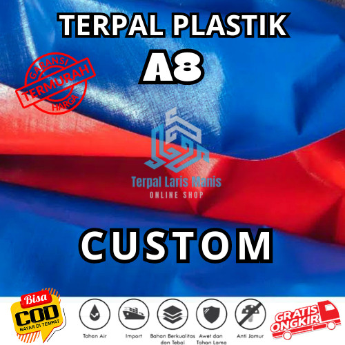 Terpal A8 Custom Meteran Plastik Tebal Lipat Lembaran Korea Biru Murah Untuk Tenda Kolam Ikan Jualan