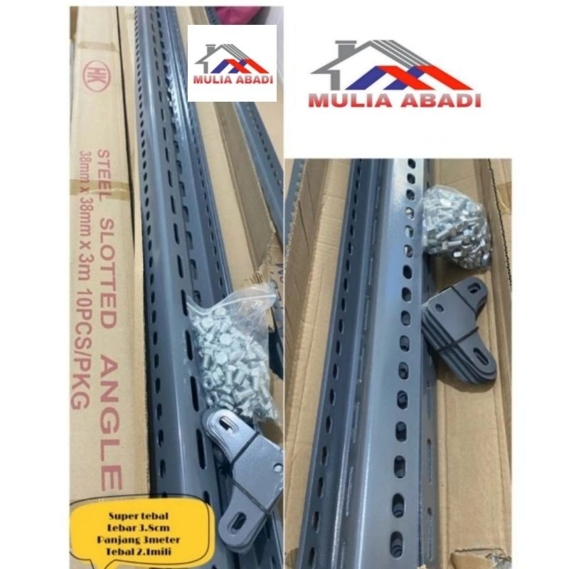 Rak Siku Lubang Tebal 2.1mili Besi Siku Lubang Tebal 2.1mm 3meter