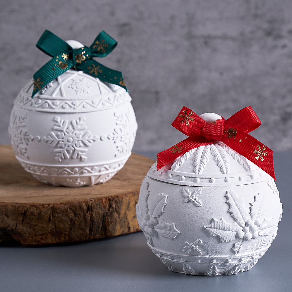 

Round Ball Candle Jar Silicone Mold DIY Relief Snows Berry Storage Box Kit Molds Plaster Resin Craft Making Xmas Decor