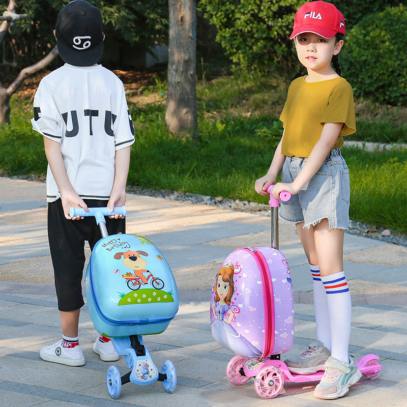 New cute skateboard suitcase scooter ildren's trolley luggage box 16 " boys and girls lovely carry-o