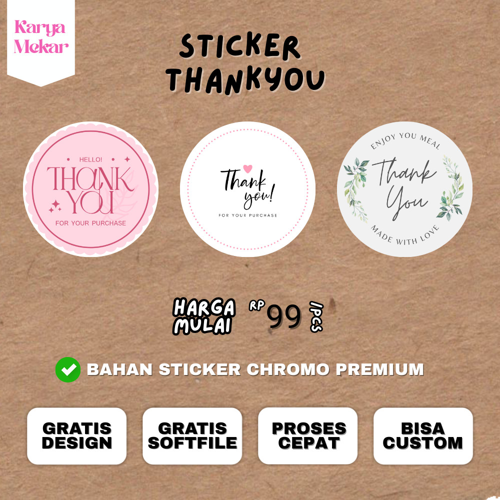 

[ISI 140 Pcs] Stiker Thank You Bulat Online Shop Jualan UMKM Stiker Custom