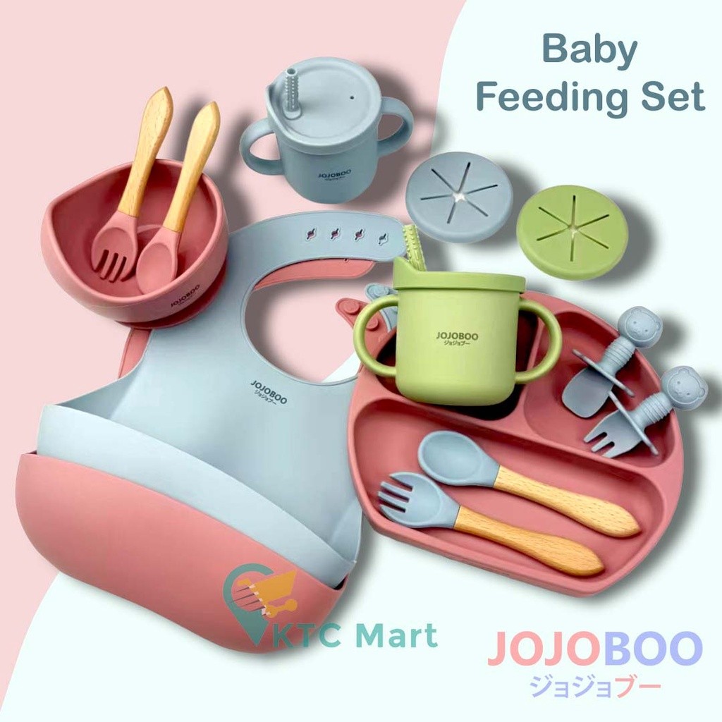 JOJOBOO - 8 in 1 Peralatan Makan Bayi Set Silicon Suction Food Grade Baby Feeding Set