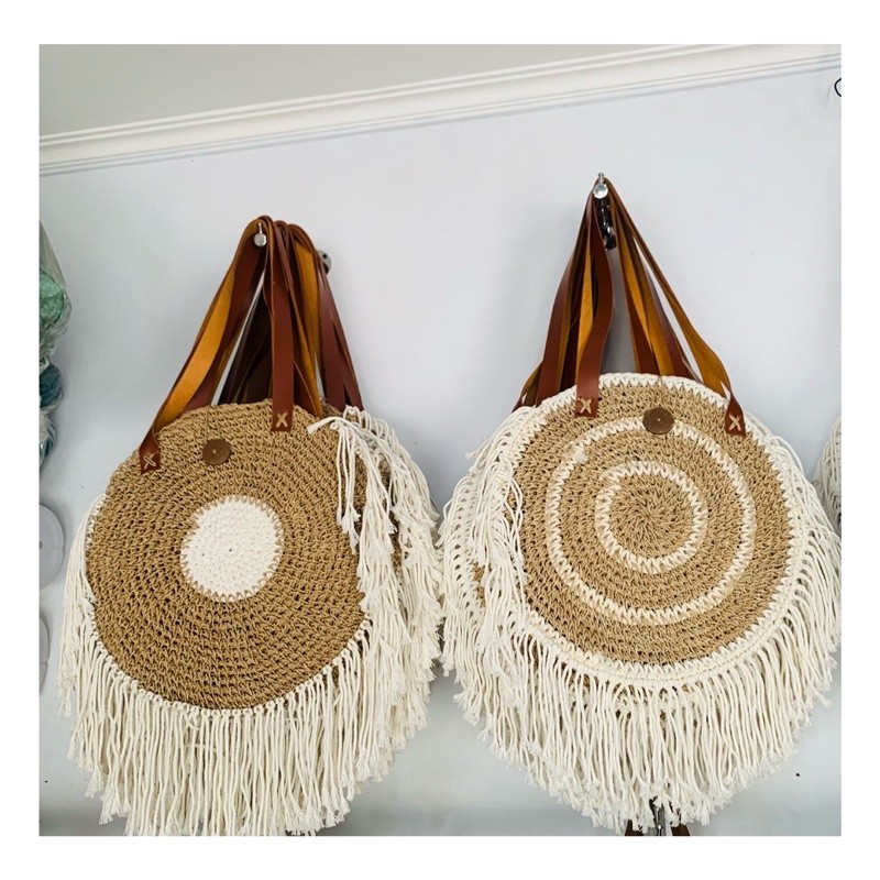 Tas anyaman bali kombinasi rajutan