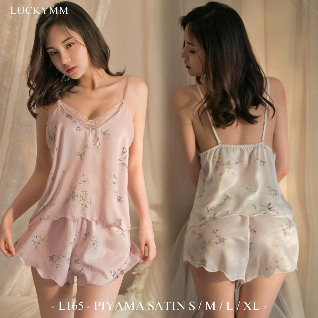 LEMUSHOP Sleepwear pajamas baju tidur sexy wanita / Baju tidur setelan bahan satin premium 165