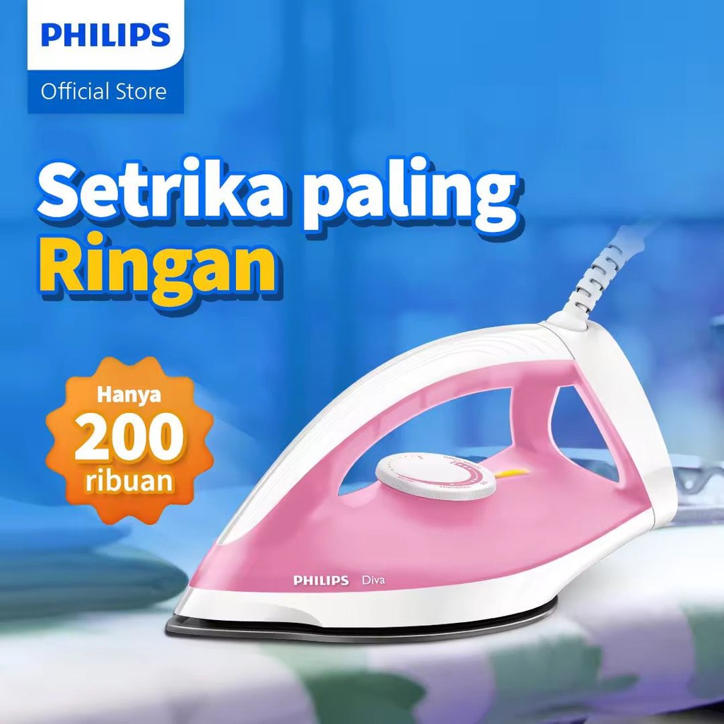 Setrika Philips Diva GC122/47 Pink - Setrikaan promo murah, Tapak Strika Anti Lengket, Tahan Lama