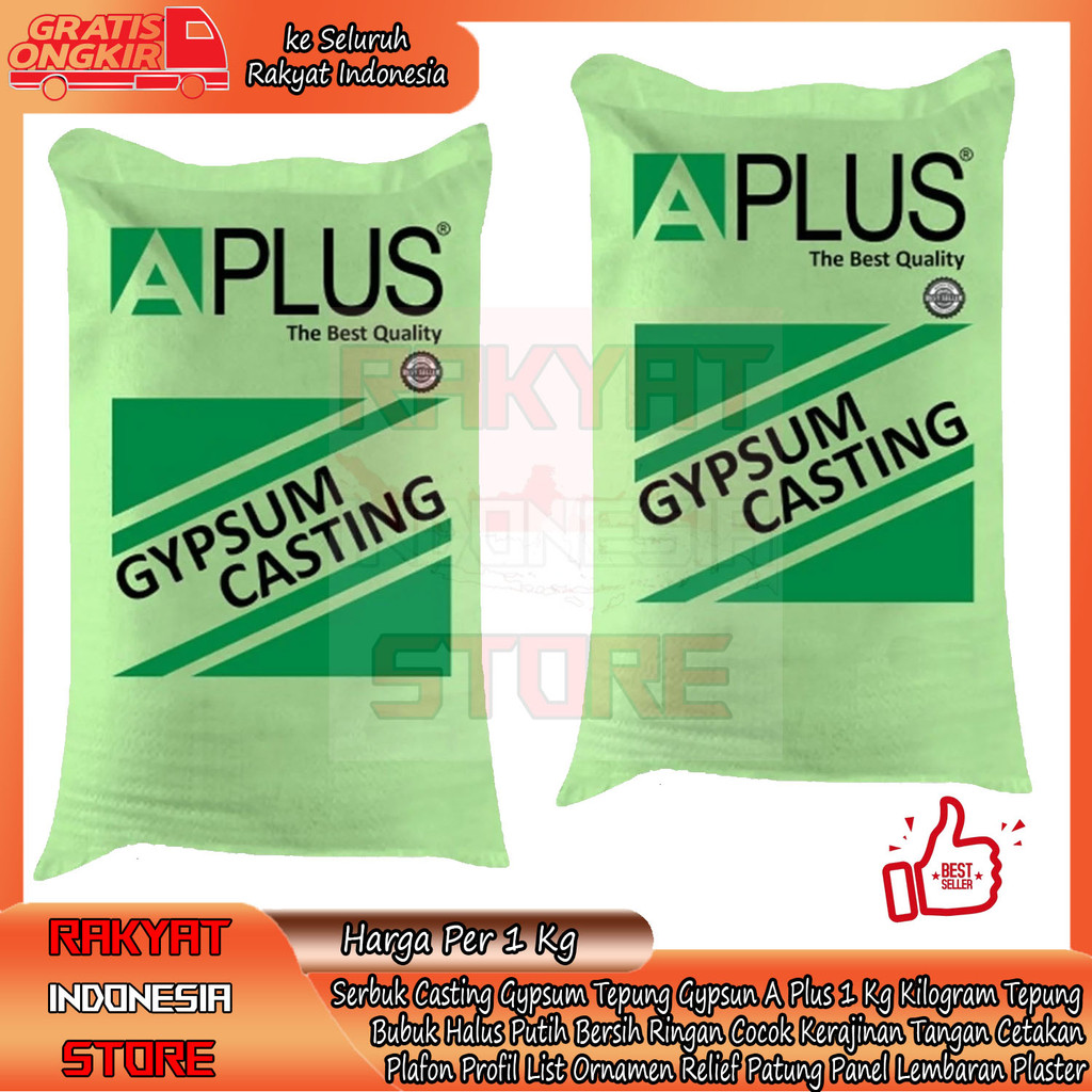 Serbuk Casting Gypsum Tepung Gypsun A Plus Ecer 1 Kg Bubuk Putih Halus Cocok Cetakan Profil Plafon L