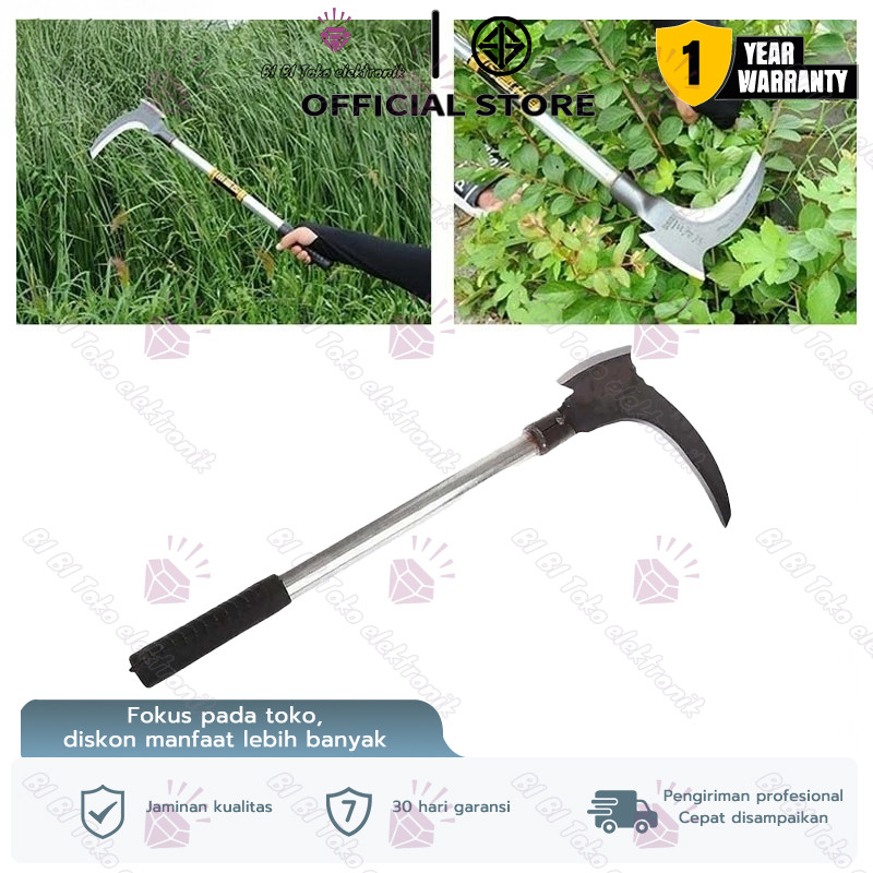 40CM Sabit Arit Rumput Baja Asli Sabit Kapak Ganda Alat Pemotong Ranting Pohon Alat Panen Padi Poton