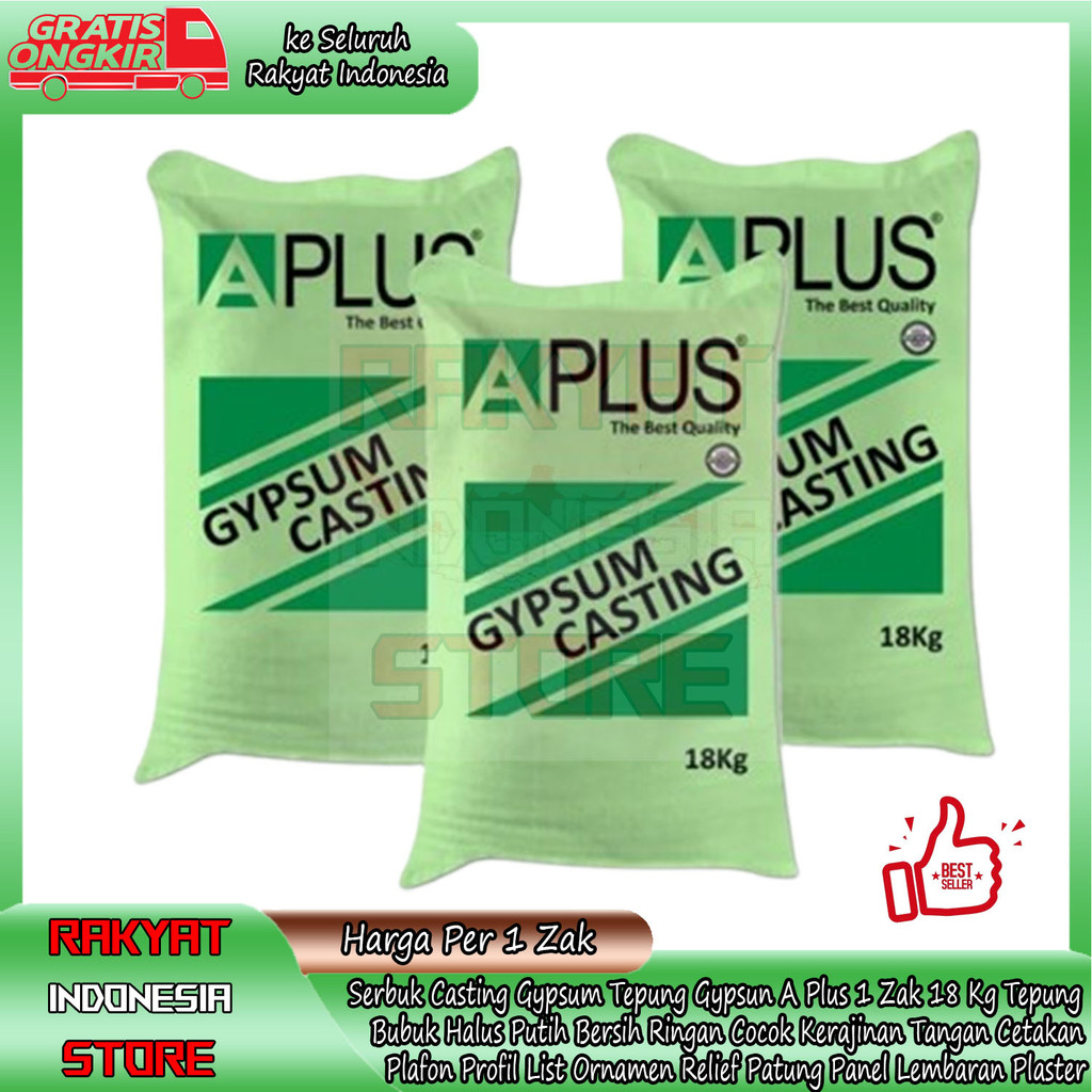 Serbuk Casting Gypsum Tepung Gypsun A Plus 1 Zak 18 Kg Bubuk Putih Bersih Serat Kuat Ringan Patung R